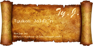 Tyukos Jolán névjegykártya